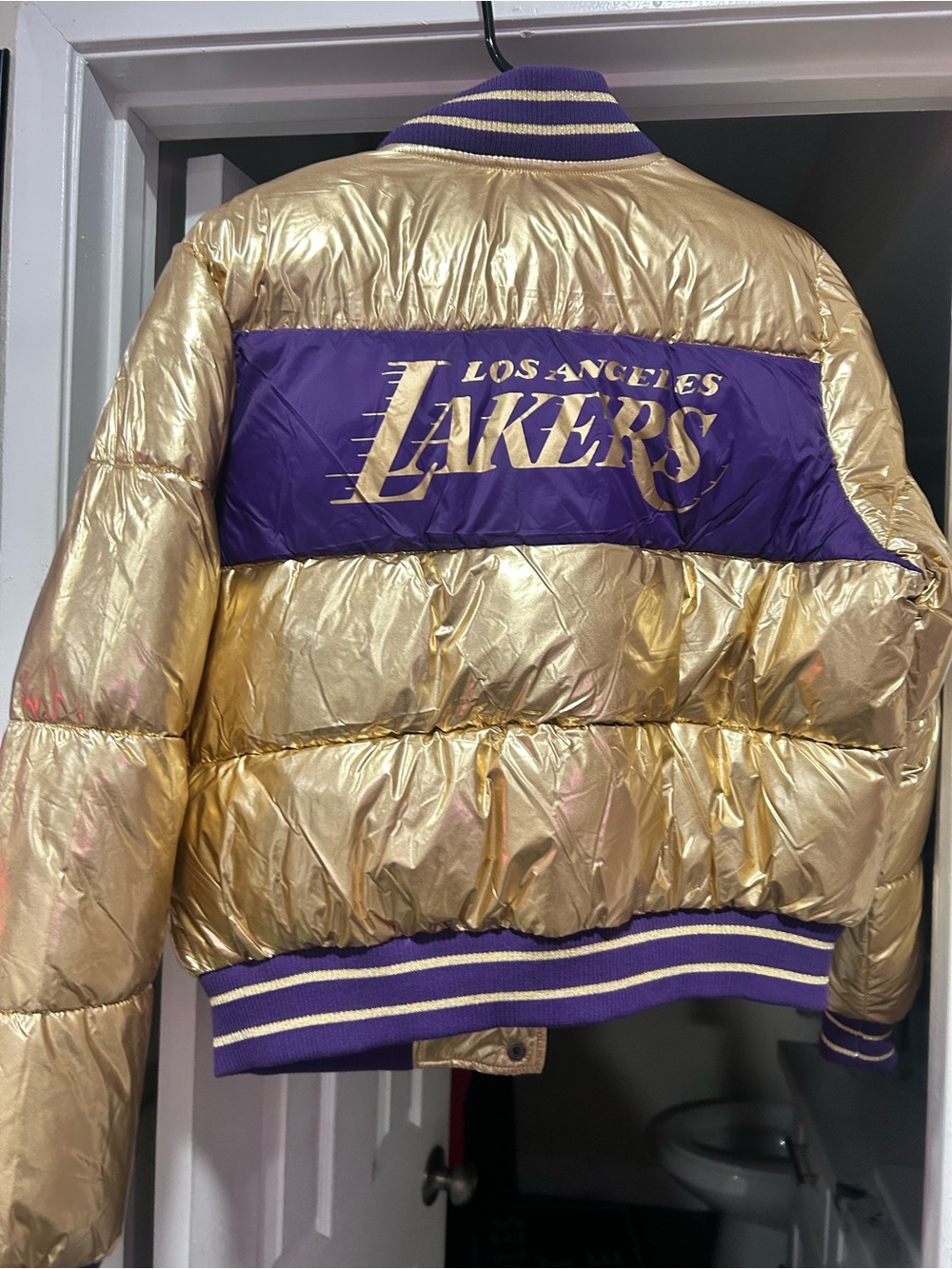 Metallic Gold & Purple Puffer Jacket - Team Logo